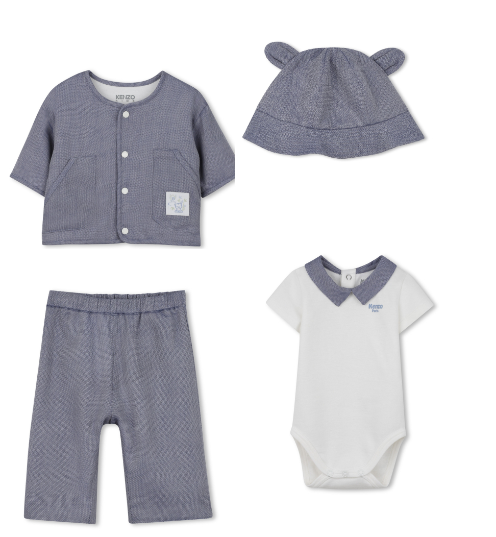 Куртка, боди, брюки, панама в упаковке